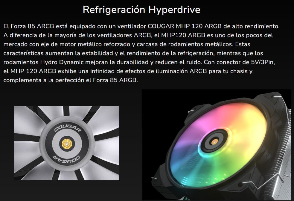CPU COOLER Cougar Forza 85 ARGB Enfriamiento por aire 1 fan LGA1700 AM4/AM5 CGR-FZA85-ARGB