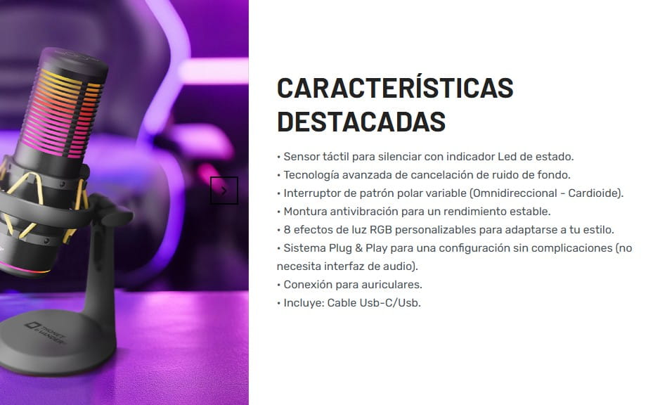 Microfono Gaming Thonet & Vander VX320 Para Streaming RGB HK096-03666
