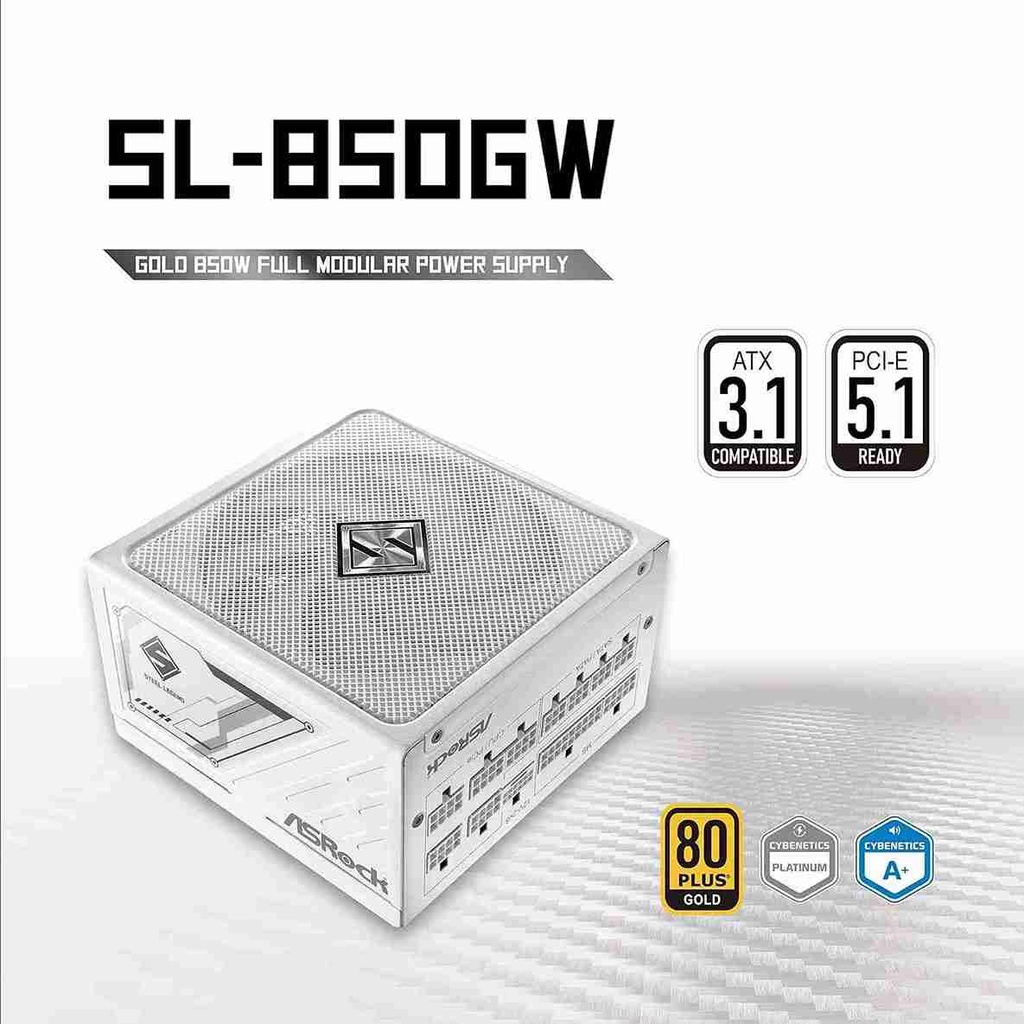Fuente de poder Asrock Steel Legend SL-850GW 850 watts certificacion 80 plus gold modular ATX blanca