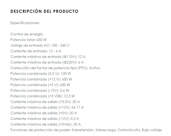 Fuente de Poder Gigabyte P650G PG5 80Plus Gold ATX GP-650G PG5