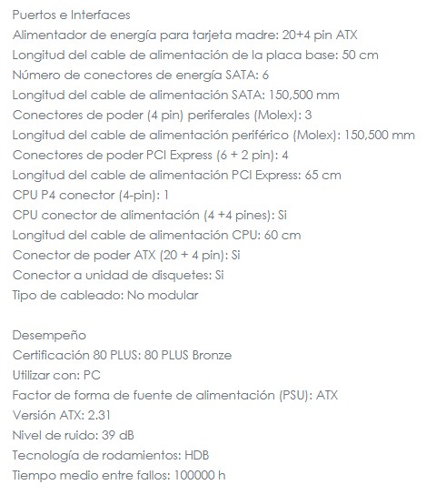 Fuente de Poder Gigabyte P650G PG5 80Plus Gold ATX GP-650G PG5