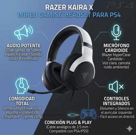 HEADSET RAZER KAIRA X WIRED GAMING PARA PS4 - PS5 Microfono Cardioide RZ04-03970700-R3U1