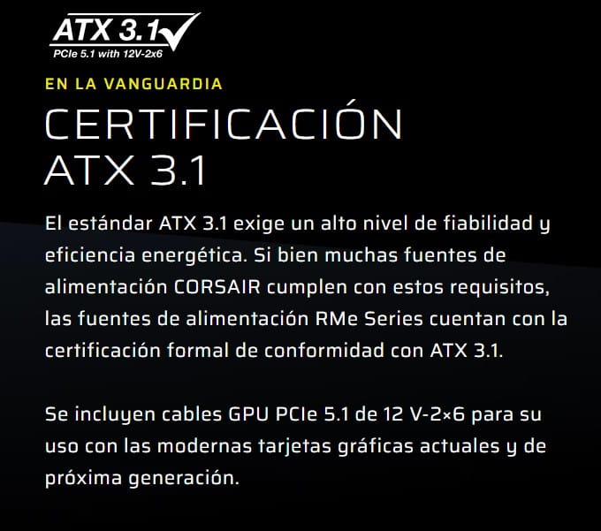 Fuente De Poder Corsair RM1000e Modular PCI5.0 1000WATT ATX/EPS Cybenetics Platinum CP-9020297-NA