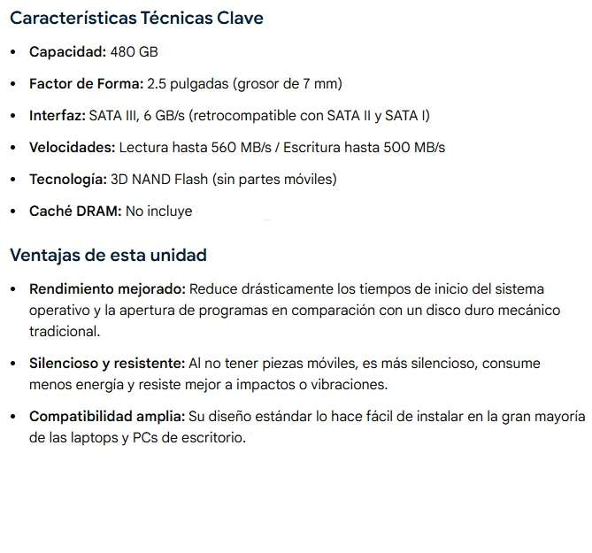 Disco sólido Acer SA100 480Gb Sata 3 6Gb/s 2,5Inc 7mm BL.9BWWA.103