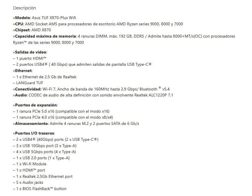 MAINBOARD ASUS TUF GAMING X870-PLUS WIFI AM5 WIFI7 AURA SYNC