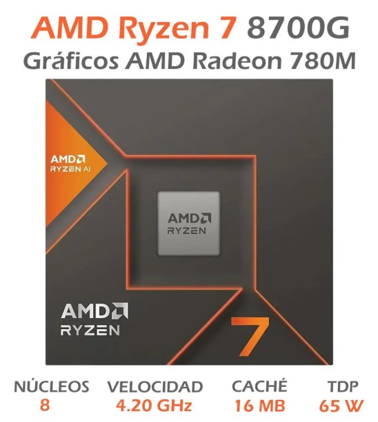 Procesador Amd Am5 Ryzen 7 8700g Am5 5.1ghz 8core 16hilos Cache 24mb 65w With Thermal Solution