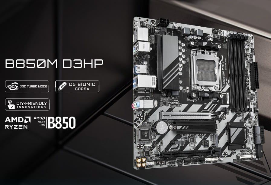 Mainboard Gigabyte B850M D3HP AM5 ddr5 4 slots HDMI DP 10/100/1000 mATX