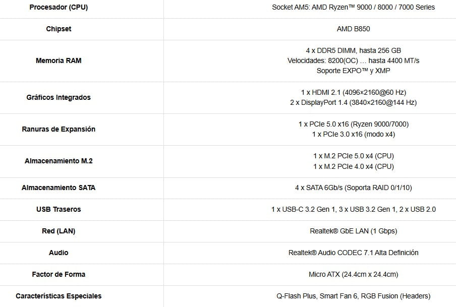 Mainboard Gigabyte B850M D3HP AM5 ddr5 4 slots HDMI DP 10/100/1000 mATX