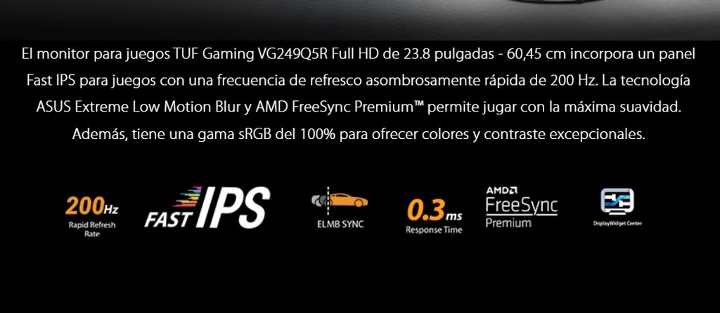Monitor Asus TUF GAMING VG249Q5R LED 23.8Inc Fast IPS FHD HDMI DP 200Hz 0,3ms AMD FreeSync Audio Black 90LM0BT0'B01EI1