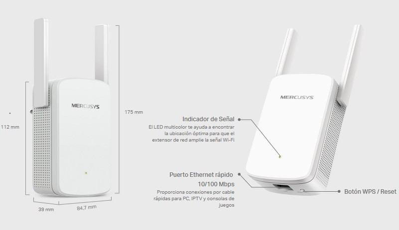 Wireless Repetidor Extensor AC1200 Mercusys ME30 DualBand 2Antenas 1xRJ45 White