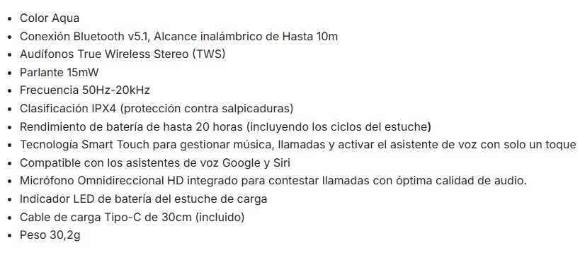 AUDIFONO + MICROFONO TUNEXBUDS KLIP XTREME KTE-007AQ AQUA