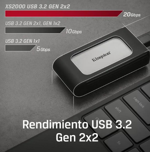 SSD Kingston Externo XS2000 1Tb Usb Type-C USB 3,2 Gen 2x2 2000MB/s lectura y 2000MB/s escritura SXS2000/1000G