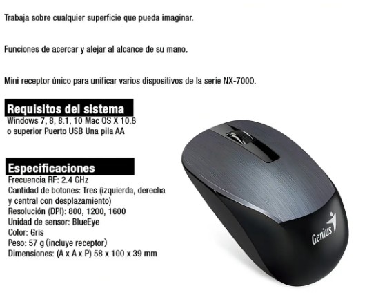 MOUSE GENIUS NX-7015 Wireless BlueEye USB 2.4G 1200dpi Optical Black