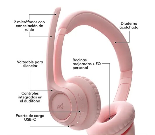 Audifono Logitech Zone 300 Bluetooth Rose Mic con supresion de ruido  981-001411