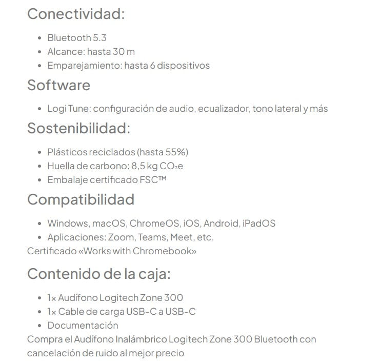 Audifono Logitech Zone 300 Bluetooth Rose Mic con supresion de ruido  981-001411