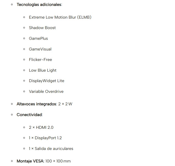 Monitor Asus TUF 32" VG32AQA1A TUF GAMING Plano/32PULG/2560x1440/170HZ/1MS/DP-HDMI-USB/Altavoz