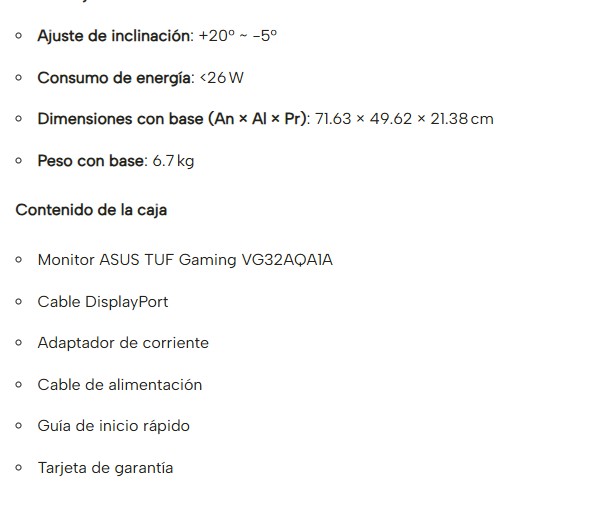 Monitor Asus TUF 32" VG32AQA1A TUF GAMING Plano/32PULG/2560x1440/170HZ/1MS/DP-HDMI-USB/Altavoz