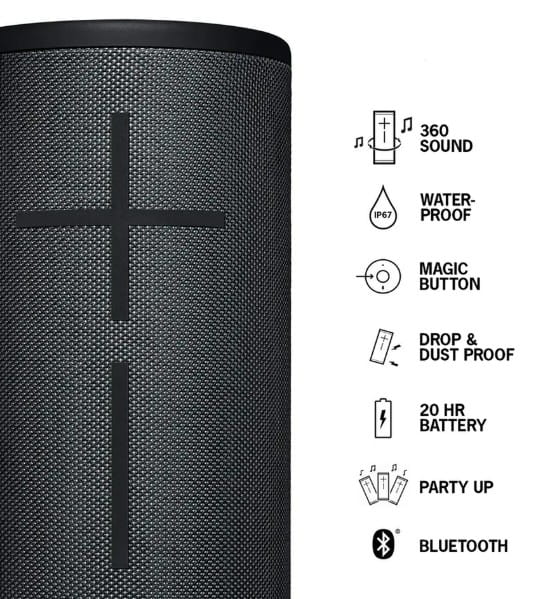 Parlante Ultimate Ears Megaboom 3 Night negro BT Sound 360 magic button984-001390