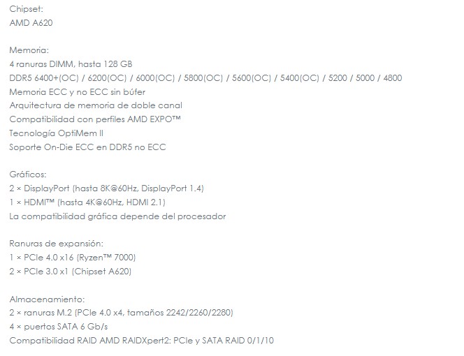 Mbo Asus TUF A620M-PLUS Wifi Amd Am5 4xddr5 Wifi 6 BT V5.3 Aura Sync RGB Hdmi + 2DP 2xM.2 PCI4.0 Micro-atx