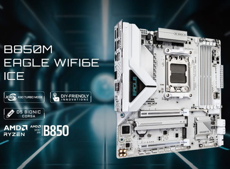 Tarjeta Madre Gigabyte B850M Eagle Wifi6E Ice AM5 DDR5 4 slots HDMI DP 2.5 WIFI mATX