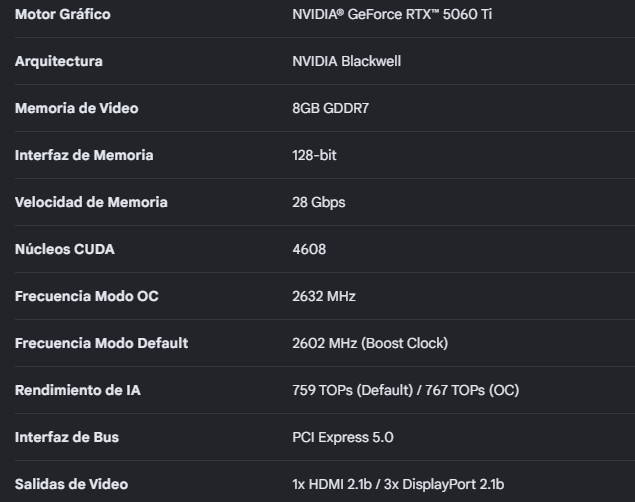Tarjeta de Video Asus Dual RTX-5060 Ti 8Gb Oc Edition Gddr7 128bit 1hdmi 3dp 2vent Pcie 5.0 DUAL-RTX5060TI-O8G