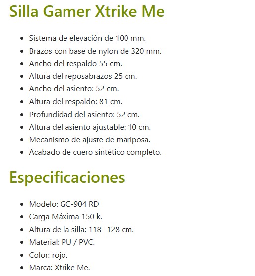 Silla Gamer XTRIKE-ME GC-904 RD Red/Black Ergonomica