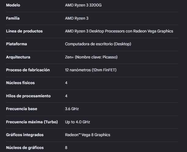Procesador AMD Ryzen 3 3200G  3,6GHZ AM4 4nucleos 4 subprocesos