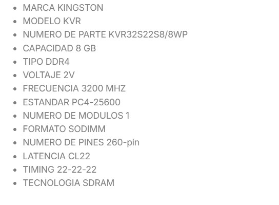 Memoria Ram Laptop Kingston 8GB DDR4 3200MHZ  CL22 ECC 260pin SO-DIMM KVR32S22S8/8WP