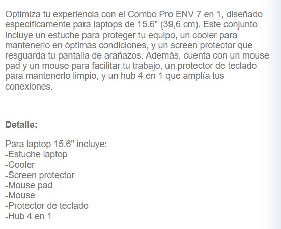 Combo Pro ENV 7 en 1 Accesorios para laptop 15,6"
