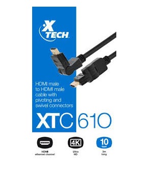 Cable HDMI Xtech 10ft XTC-610 flat xtc610 4K 3m Conector Giratorio