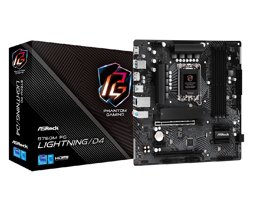 Tarjeta Madre ASROCK B760M PG Lightning D4 14-13-12va LGA1700 DDR4-5333 HDMI DP 2M.2 USB-C PCIe4.0