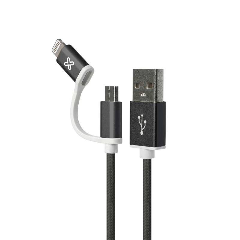 Cable USB KlipXtreme 2 EN 1 con Conector Lightning y Micro USB a USB Tipo A  KAC-210BK