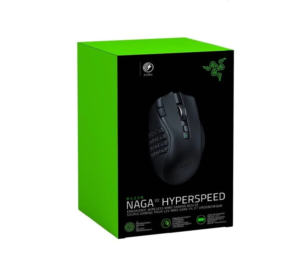 MOUSE GAMER RAZER NAGA V2 HyperSpeed Wireless 2.4Ghz y BT 30K 19Botones RZ01-03600100-R3U1
