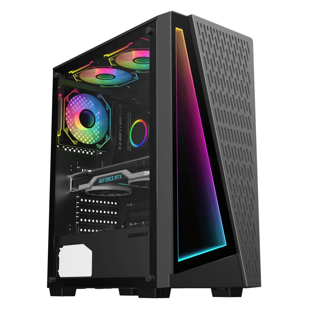 Case Gaming Gamemax PRISM /1*USB 3.0/2*USB 2.0/1*HDD/2*SSD/CHASIS NEGRO ATX/VIDRIO TEMPLADO/3*VENTILADORES INTERNO/SIN FUENTE