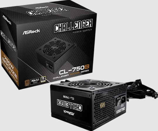 Fuente de poder Asrock Challenger CL-750B 750 watts certificacion 80 plus bronce ATX conector PCIe nativo 12V-2X6 BOOST de +5 Integrado