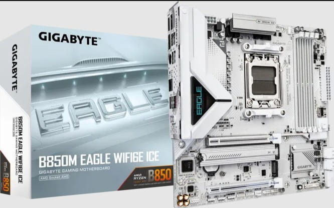 Tarjeta Madre Gigabyte B850M Eagle Wifi6E Ice AM5 DDR5 4 slots HDMI DP 2.5 WIFI mATX