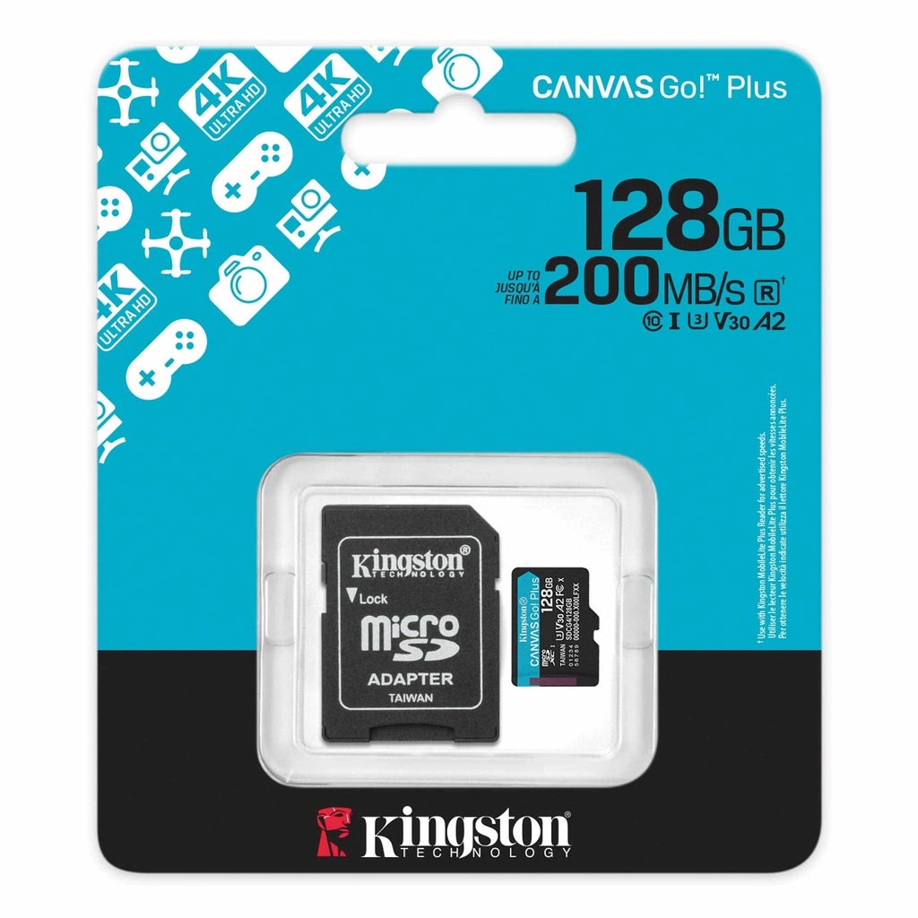Memoria Kingston Micro Sd 128gb Canvas Go! Plus Class 10 Up to 200Mb/s Read Con Adaptador Ideal Celulare SDCG4/128GB