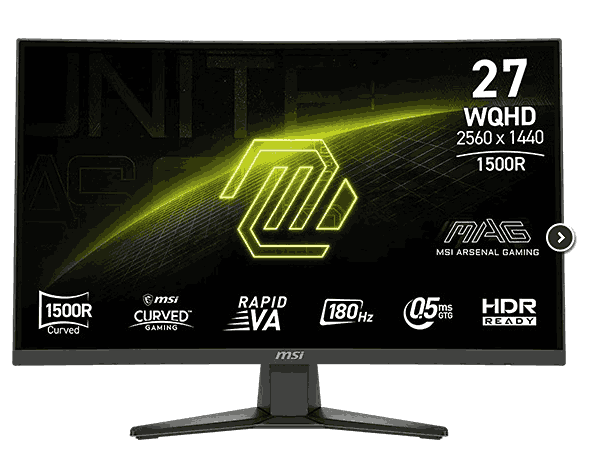 Monitor MSI MAG 275CQF E18 27" Curvo 2560x1440 180Hz Rapid VA WQHD 2K 0,5ms HDR Ready