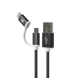 [LT4084] Cable USB KlipXtreme 2 EN 1 con Conector Lightning y Micro USB a USB Tipo A  KAC-210BK