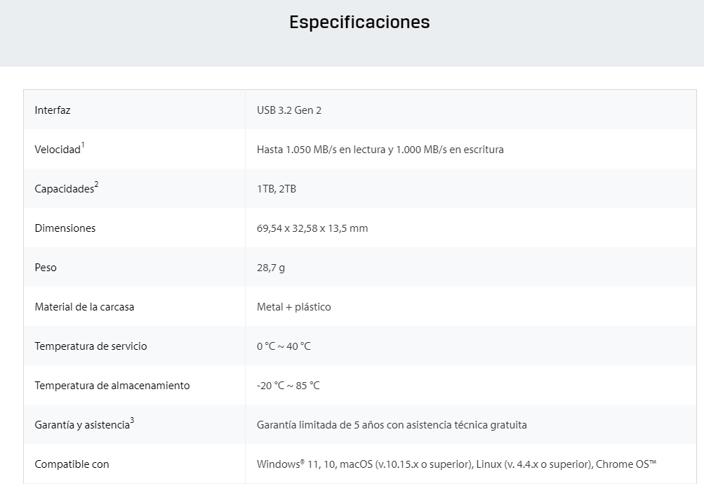 SSD Kingston Externo XS1000 1Tb Usb Type C / USB 3,2 Gen 2 7300/6000 MB/s en lectura/escritura  SXS1000/1000G