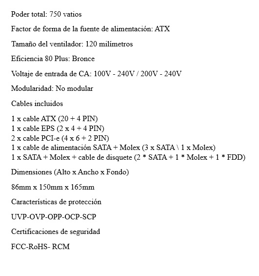 FUENTE DE PODER AZZA PSAZ-750W 750W 80 Plus Bronze Negro