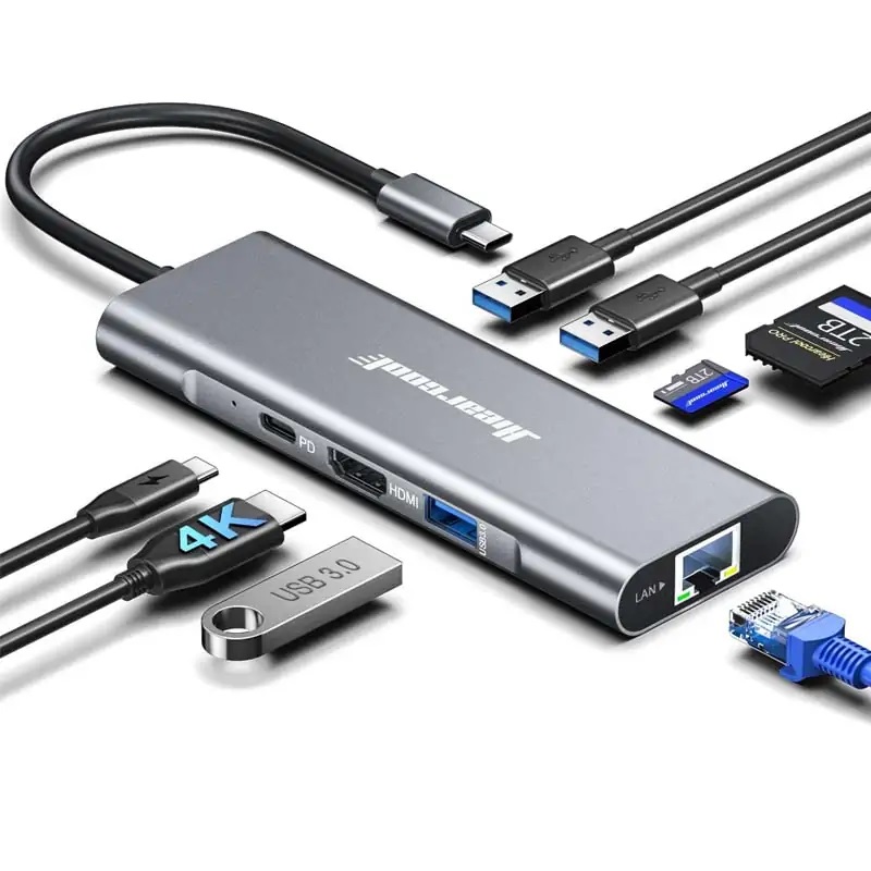 Adaptador Gazal USB Tipo C A HDTV 8 EN 1 2xUSB3.2/2USB-C/1-HDMI/1xSD/1MicroSD/1xRJ45/ 0171407