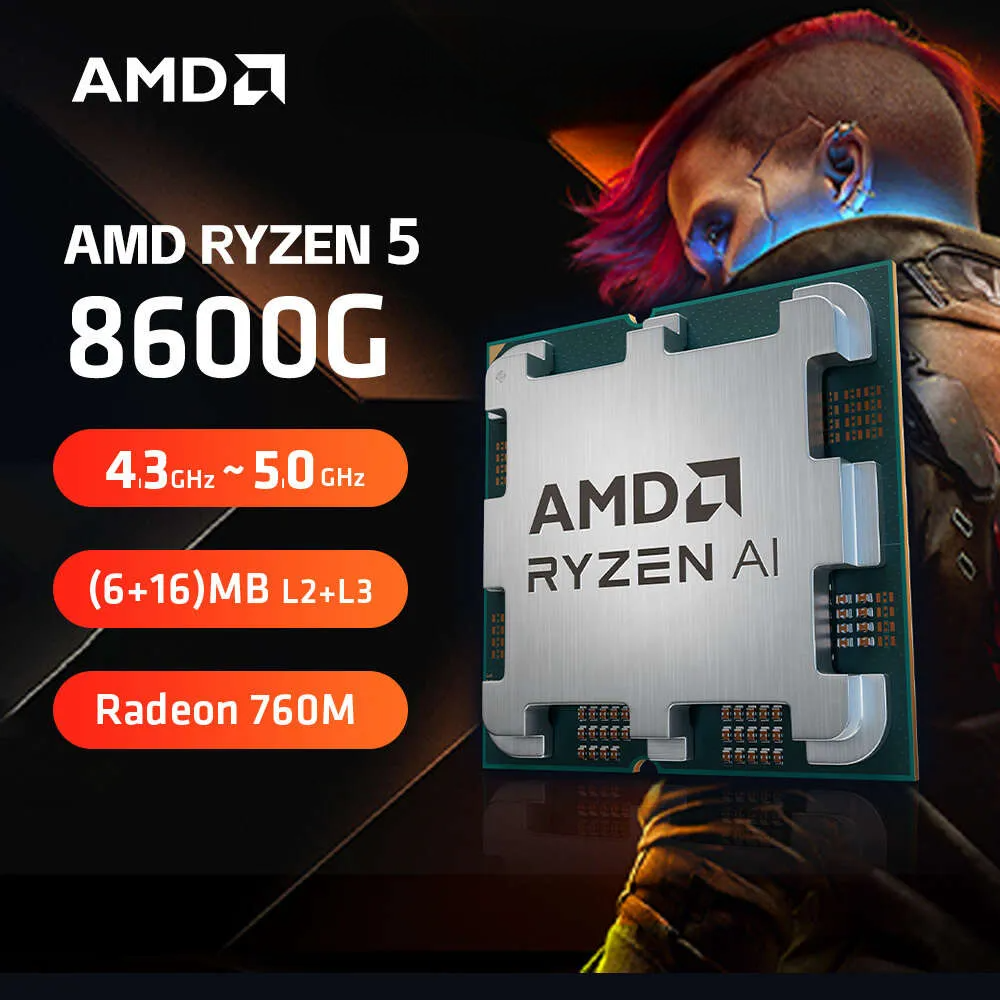 Procesador Amd Am4 Ryzen 5 8600g Am5 4.3Ghz Base up to 5.0Ghz Max Boost 6 core 12 hilos Cache 22mb 65w Without Thermal Solution