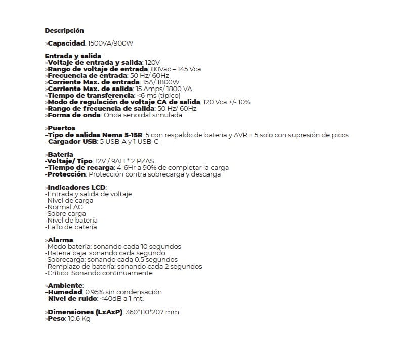 UPS CDP Serie R-SMART 1510 1500VA /900W 5 TOMAS AVR - 5 SUP / 120VCA UPS-Interactivo