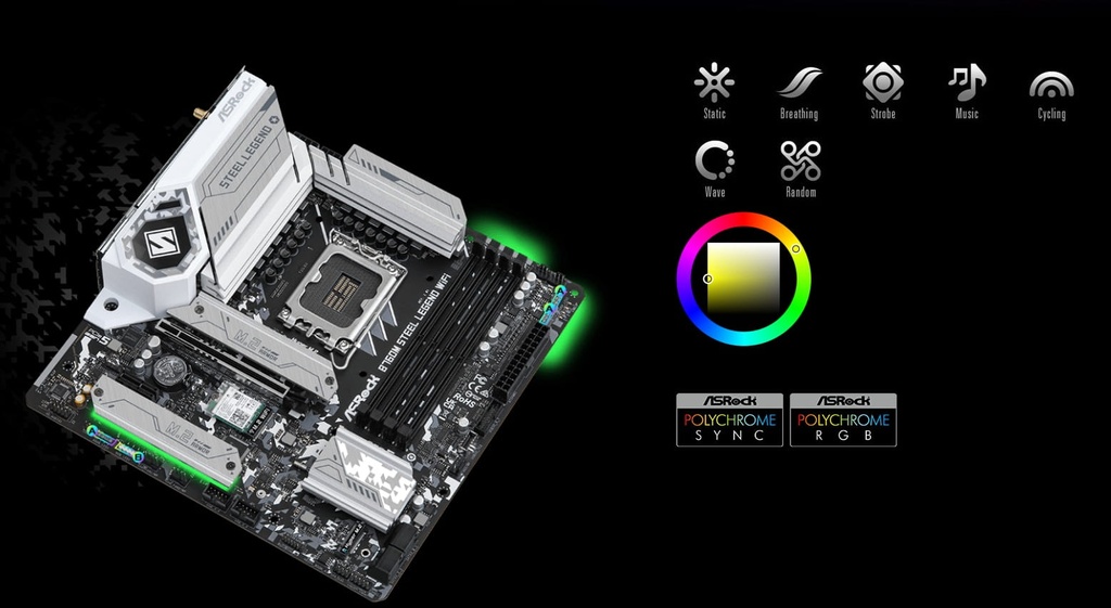 Tarjeta Madre ASROCK B760M Steel Legend 14va LGA1700 4DDR5 WIFI HDMI DP M.2 15USB PCIE5.0 mATX