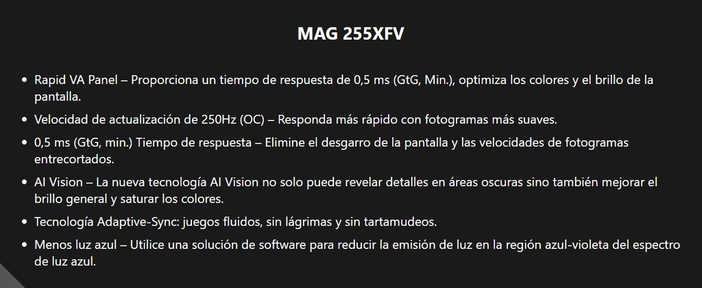 Monitor MSI MAG 255XFV 24.5inc VA FHD 250HZ 0,5MS