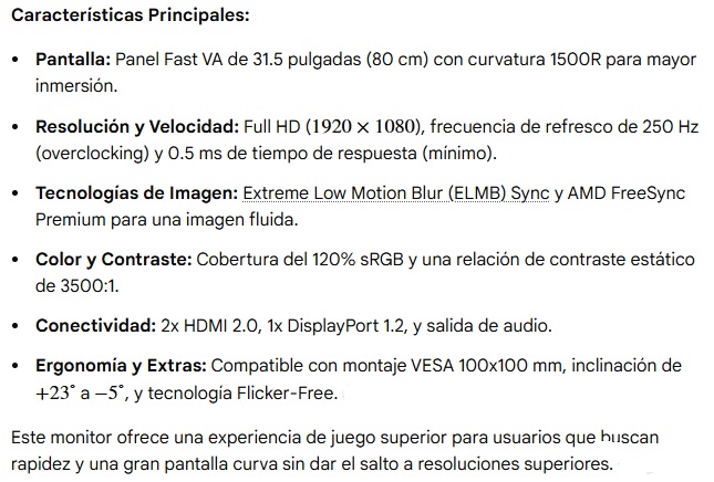 Monitor Asus TUF 32" VG32VQM5B CURVO FHD 250HZ 2HDMI 0.5MS SPEAKERS 90LM0BI1'B011I1