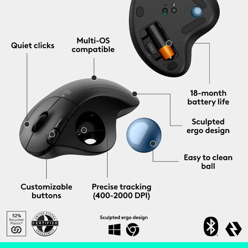 Mouse Logitech Ergo M575s Negro Wireless Trackball Bt Logi Bolt 910-007031