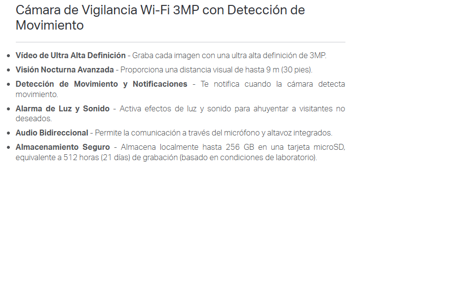 CAMARA TP-LINK TAPO C110 FIJA INT 3MP VIS. NOCT. IR WI-FI AUDIO BIDIRECIONAL MICROSD 512GB