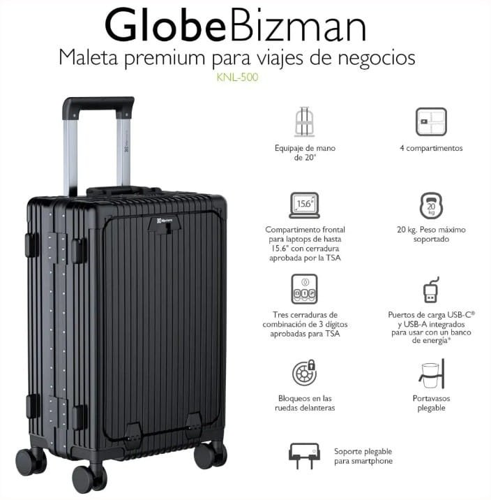 Maleta Premiun Klip Xtreme GlobeBizman KNL-500 para laptop de 15,6" candado de combinacion